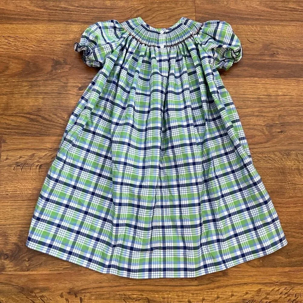Southern sunshine plaid smocked dress with Turkeys